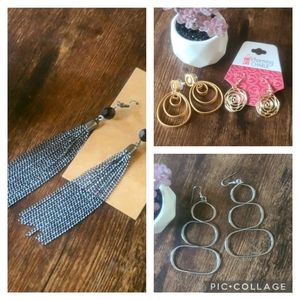 🔴 2/$10 4 Pair Dangle Earrings Bundle - Silver Gold Gunmetal NWT NWOT Like New